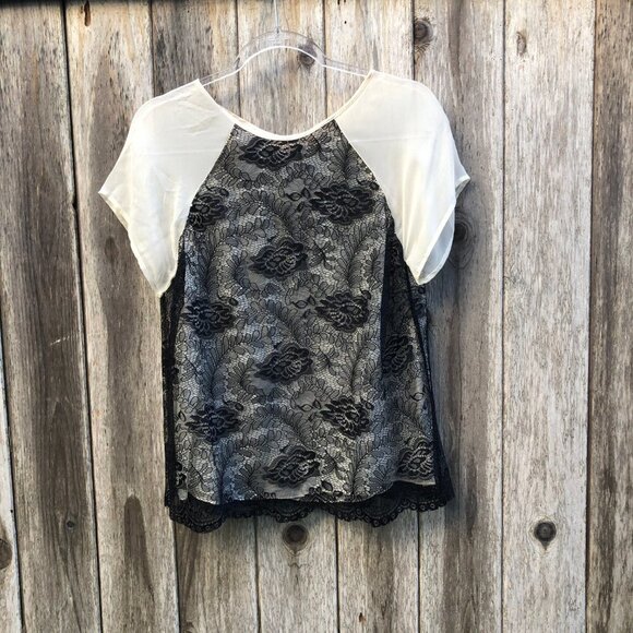 Anthropologie Vessel by timo Sheer Lace Raglan Short Sleeve Blouse Medium NWT - Picture 2 of 6